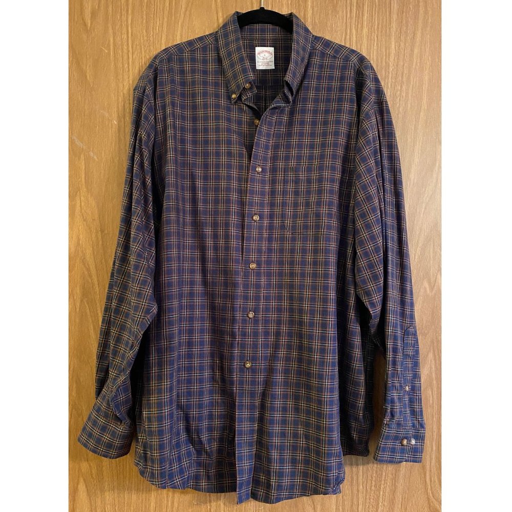 Brooks Brothers "The Original Polo Shirt" Blue & Brown Plaid Mens Large
